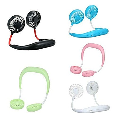 SKOSS Portable Hanging Neck Fan USB Gadgets Rechargeable Wearable Neckband Face Fan for Kitchen Cooking Strong Airflow Quiet Operation (3 Blades) (Assorted)