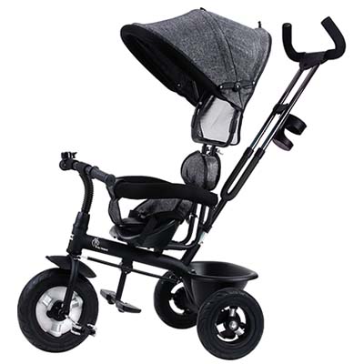 R for Rabbit Tiny Toes Sportz Kids|Baby Cycle|Tricycle for Kids for 1.5 yrs to 2,3,4,5 Years with Rubber Wheels,Canopy, Parental Control Handle and Storage Basket (Black Grey)R for Rabbit Tiny Toes Sp