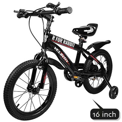 R for Rabbit Velocity 16 inch Bicycle for Kids of 4 to 7 Years Age for Boys and Girls - BLACK