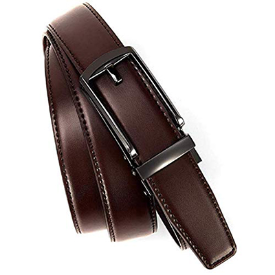 SKOSS Men's Leather Belt Brown buckle simply auto locks the automatic belt (free size)