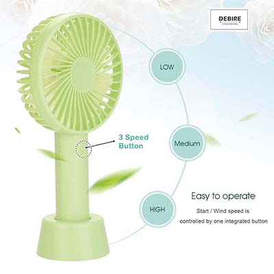 SKOSS Mini Handheld Portable Fan USB Rechargeable Built-in Battery Operated Summer Cooling Desktop Fan with Standing Holder Handy Base for Home Office Outdoor Travel