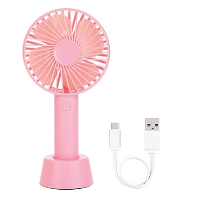 SKOSS Mini Handheld Portable Fan USB Rechargeable Built-in Battery Operated Summer Cooling Desktop Fan with Standing Holder Handy Base for Home Office Outdoor Travel