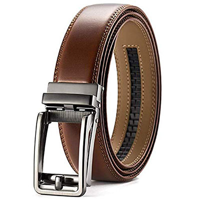 SKOSS Men's Leather Belt Tan Color belts buckle simply auto locks the automatic belt, to release the belt